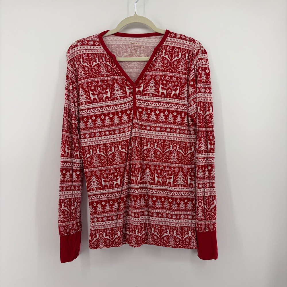 Little Sleepies‎ Womens Small Red Christmas Fair Isle Bamboo Pajama Henley Top